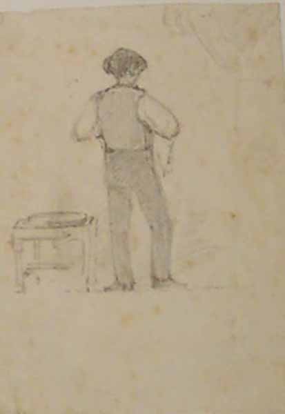 Boy Standing by a Stool
